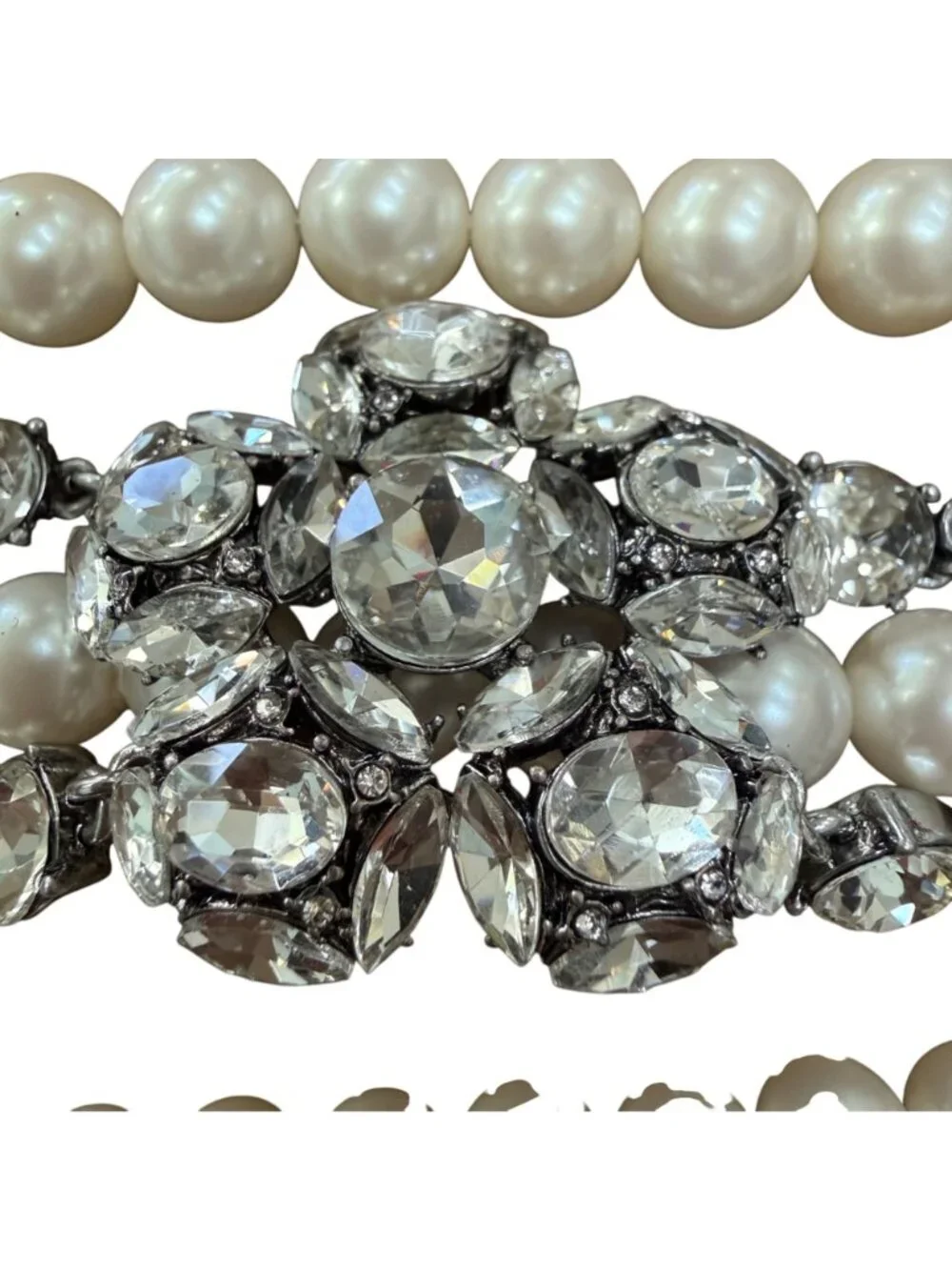 Ann Taylor Bracelet Faux Pearls Rhinestones Formal Silver Tone 7.5-8.5 inches